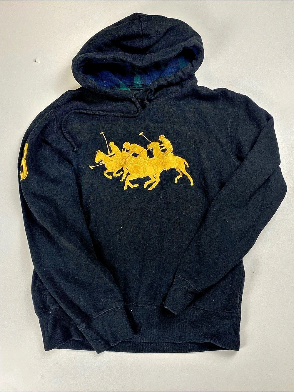 Polo Ralph Lauren Black & Gold Embroidered Triple Pony Hoodie Size Small